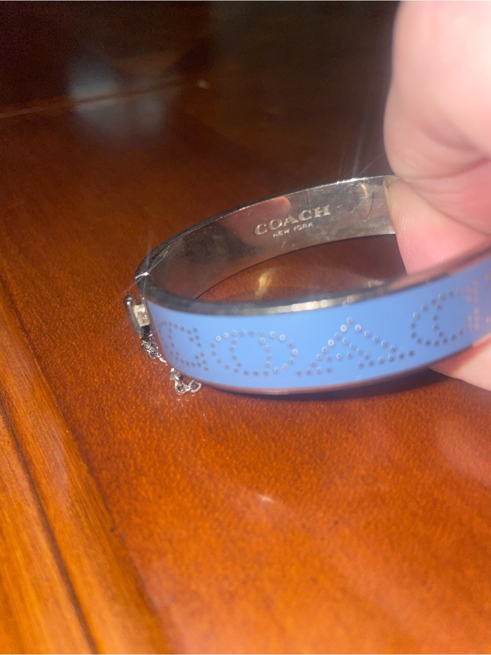 Coach Silver Blue Enamel Logo Bangle Bracelet - Picture 3 of 10